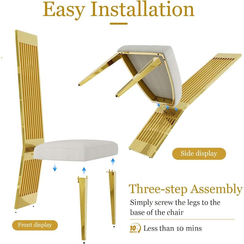 Polished Gold Dining Chairs with White Boucle Upholstery