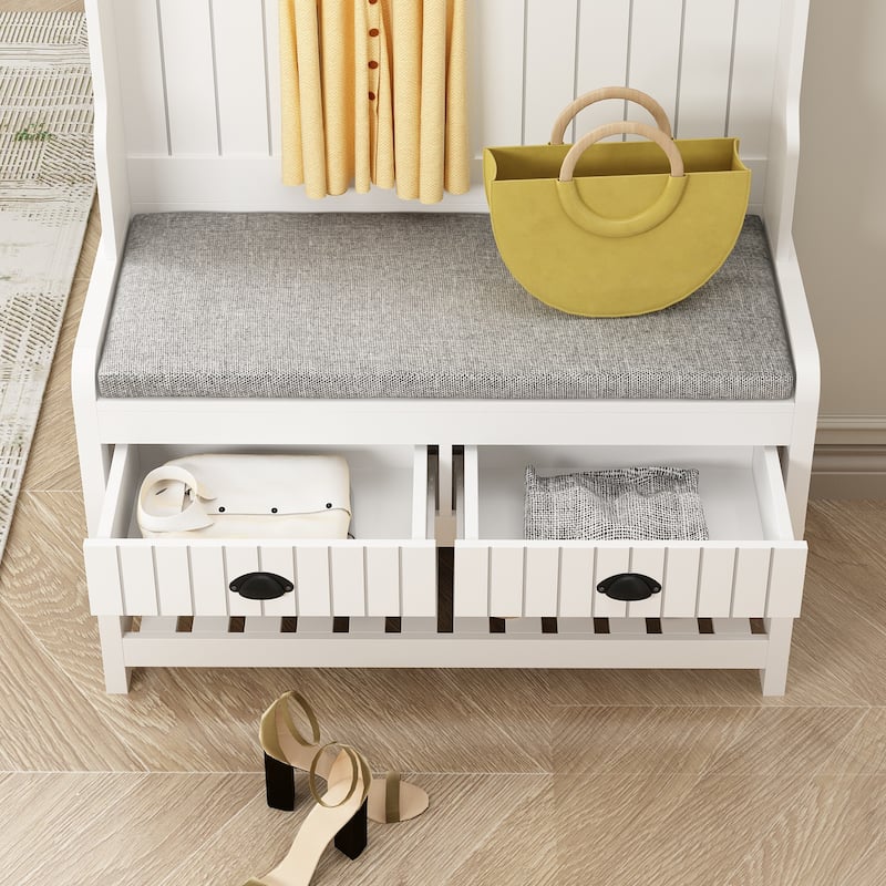 68.5"H Hall Tree with Bench and Shoe Storage White/Black/Grey