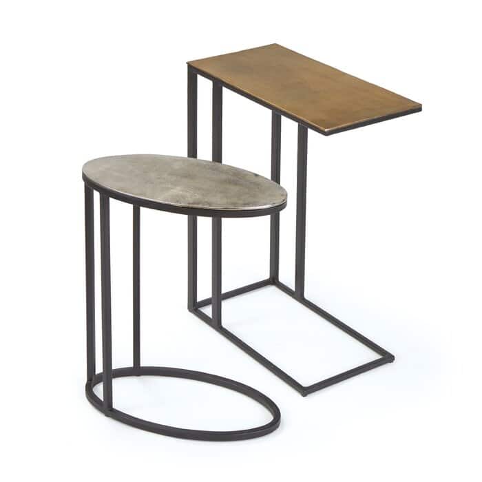 Antiqued Gold and Brushed Nickel 2-piece End Table Set