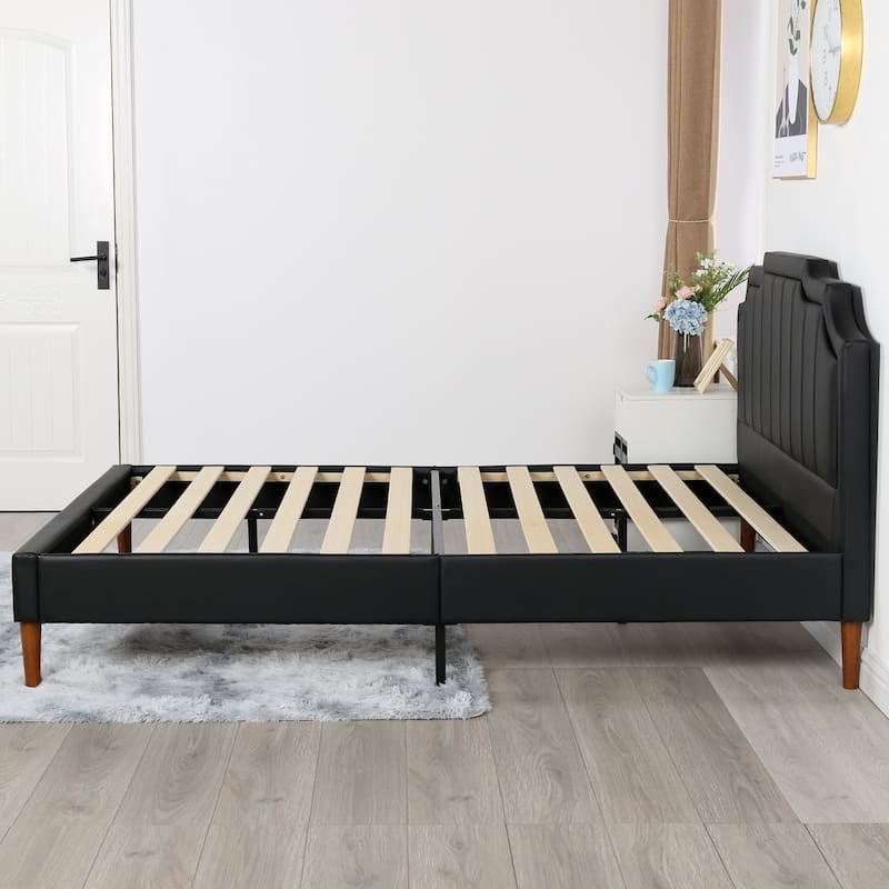 Javlergo Faux Leather Upholstered Platform Bed Frame, Full Bed Frame, Mattress Foundation with Wood Slat Support