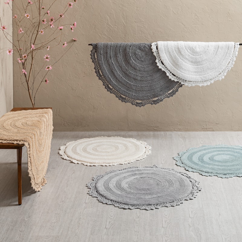 MH London Winchester Cotton Round Bathroom Rug - Soft Bath Mat