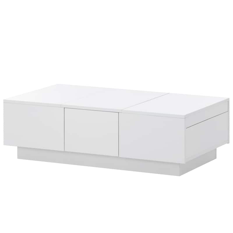 Roomfitters Modern High Gloss Coffee Table with Hidden Storage, Extendable Center Table with Sliding Top with Pull-Out