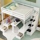 preview thumbnail 3 of 14, Full Size Pine Wood Convertible Bunk Bed with Storage Staircase and Drawer, Down Bed Converts to Seats and Table Set