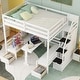 preview thumbnail 3 of 6, White Full Size Pine Wood Convertible Bunk Bed with Storage Staircase and Drawer, Down Bed Converts to Seats and Table Set