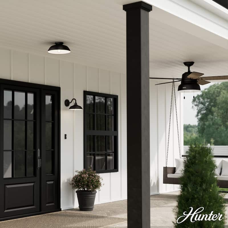 Hunter Mill Valley Outdoor 1 Light 14" Flush Mount Ceiling Light Matte Black