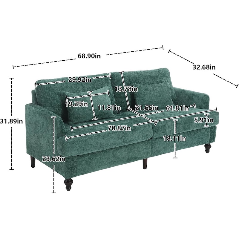 Roomfitters Chenille Loveseat Sofa, Mid-Century 2-Seat Upholstered Couch with Wooden Legs for Living Room