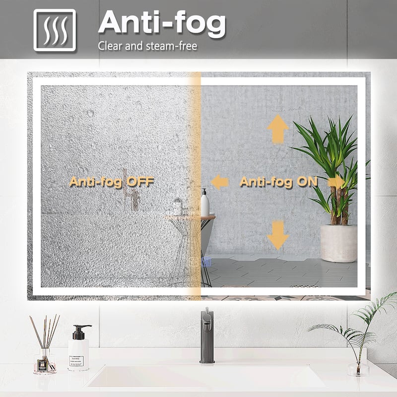 Wall Mounted Bathroom Rectangle Front And Back light LED Mirror With Anti Fog And Dimmable