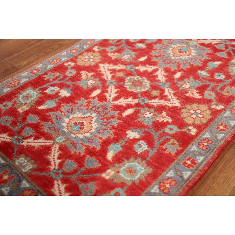 Red Floral Kazak Oriental Foyer Rug Hand-Knotted Wool Carpet - 2'0" x 3'0"