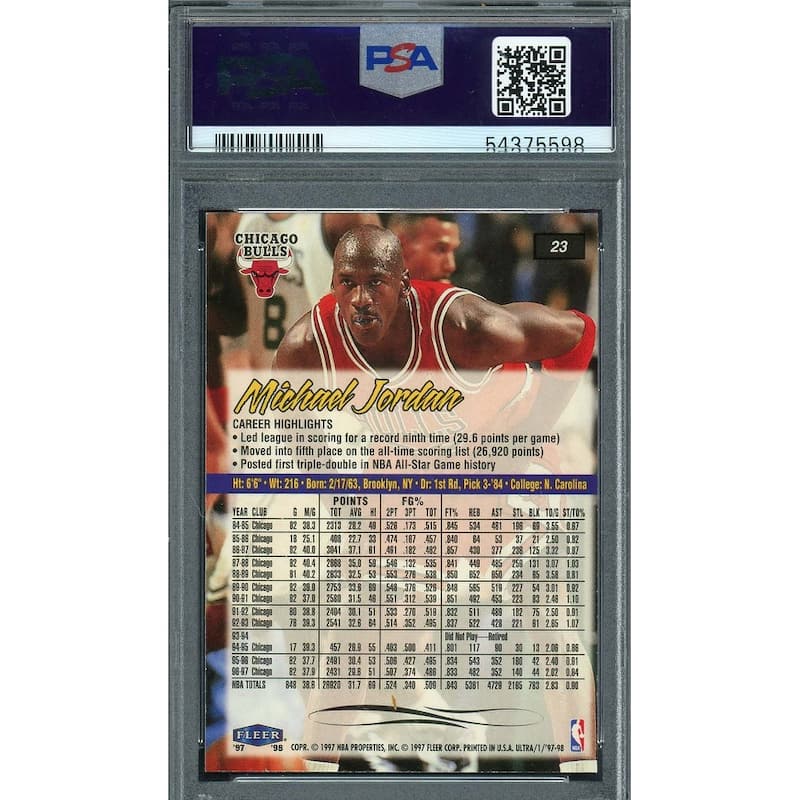 Michael Jordan 1997 Fleer Ultra Basketball Card #23 Graded PSA 9 - 8'6" x 11'6"