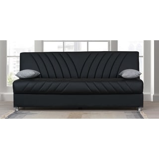 Cordova Black Leather Armless Sleeper Sofa with Storage - On Sale - Bed ...