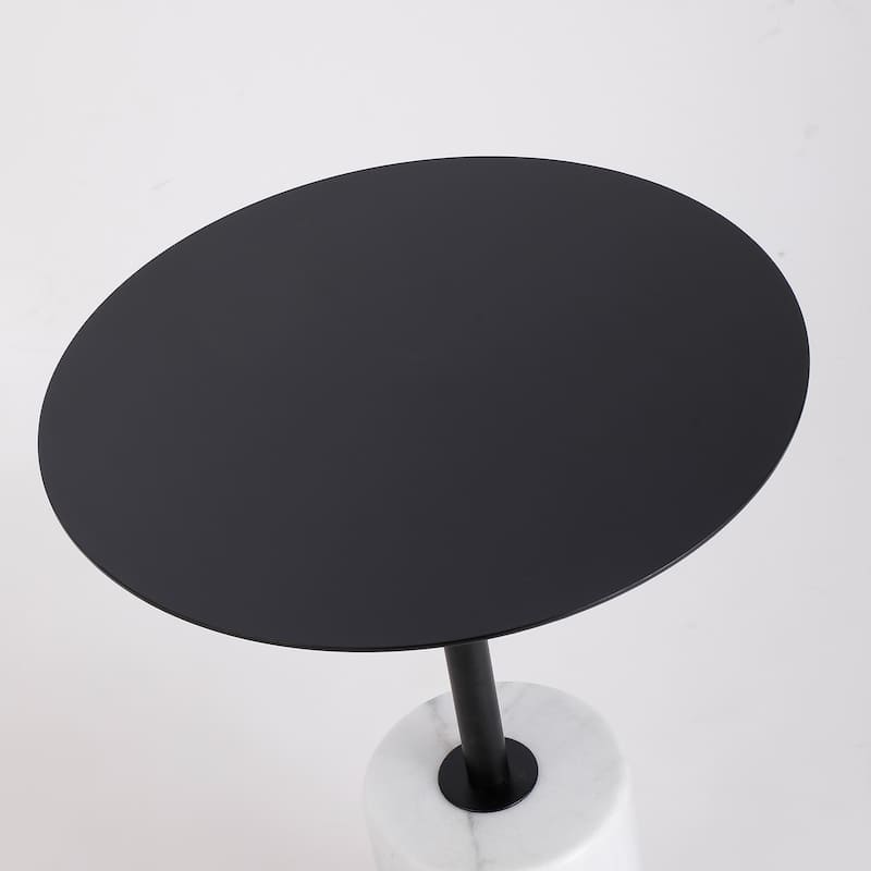 Round End Table with Marble Base, Circular Accent Living Room or Bedside Side Table