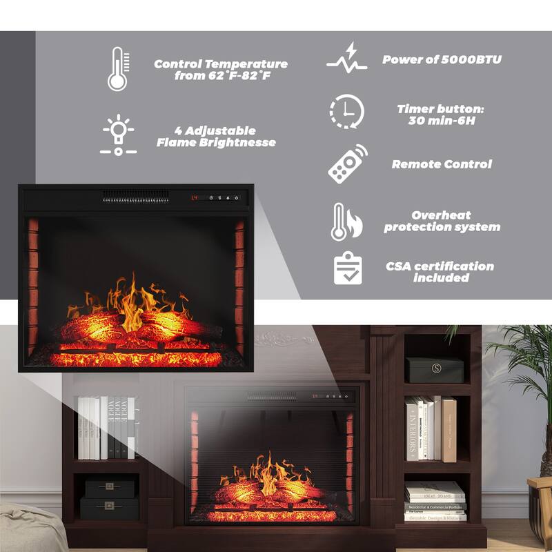 Farmhouse 70 inch TV Stand with 28" Electric Fireplace, Remote Control