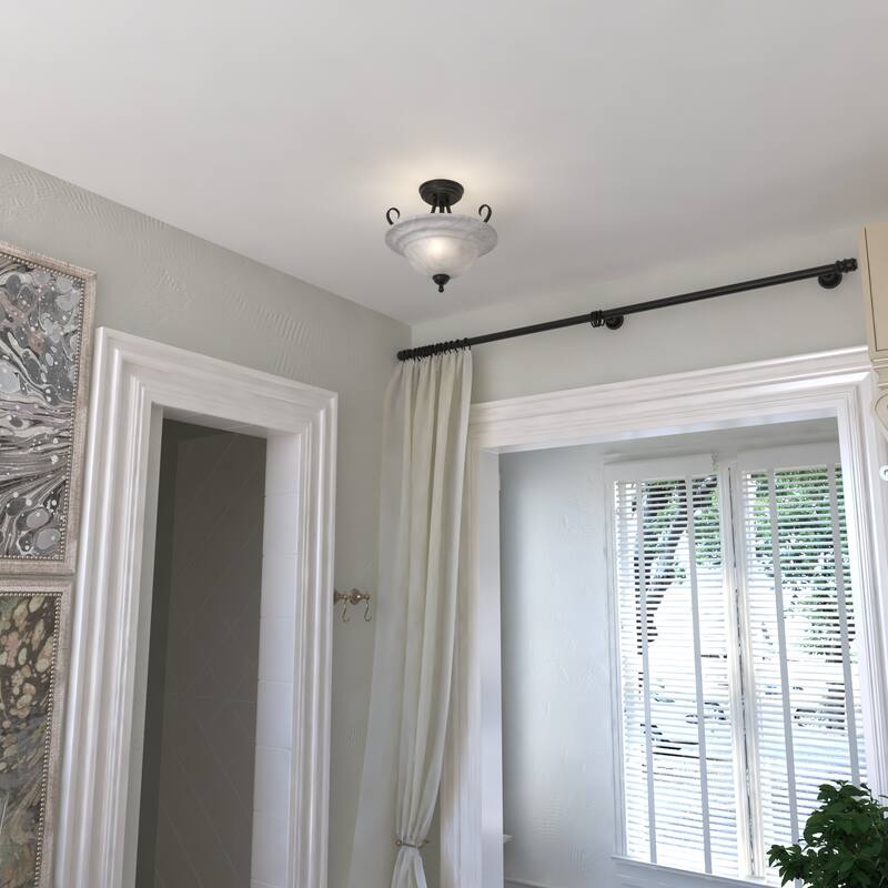 Babylon 14-in W Bronze Semi Flush Mount Ceiling Light White Glass - 14-in W x 12.75-in H x 14-in D