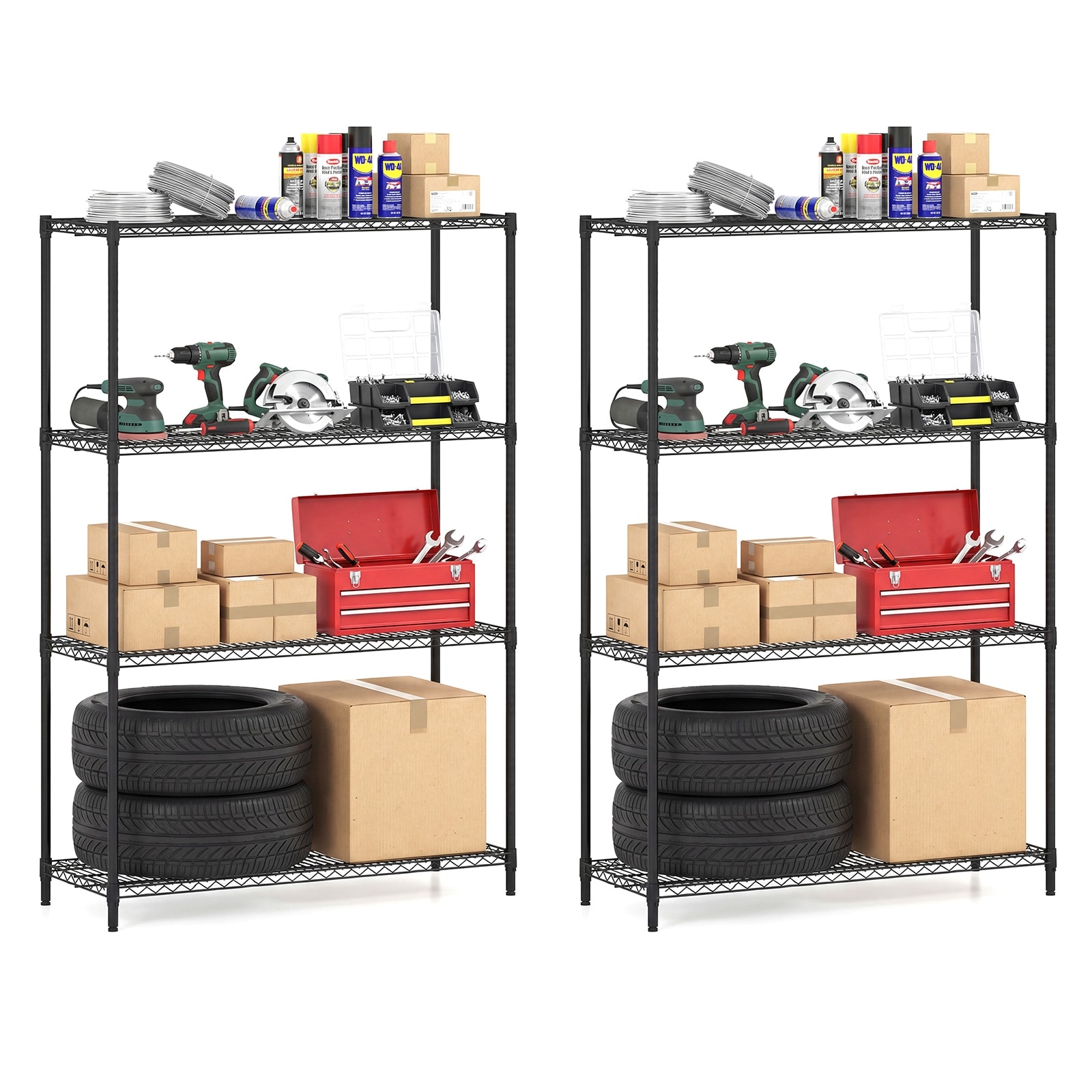 Gymax 2 PCS 4-Tier Metal Storage Shelving Unit Heavy-Duty Adjustable
