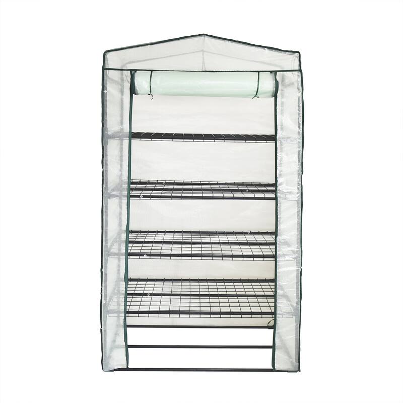 4 Tier Mini Greenhouse for Outdoor Indoor with Strong Reinforced PE Cover, Metal Frame Roll-Up Zipper Door - Weatherproof