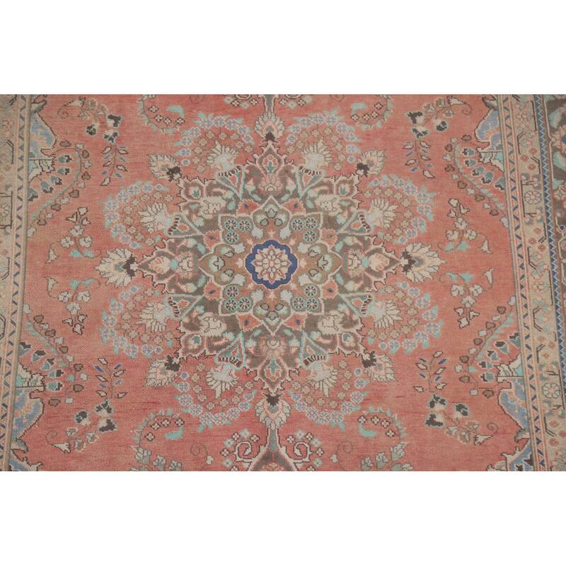 Hand Knotted Oriental 100% Wool Carpet Traditional Floral Pink Mashad Area Rug - 9' 5'' X 6' 2''