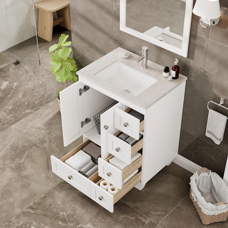 Eviva Happy 24"W Bath Vanity with Carrara Quartz Top