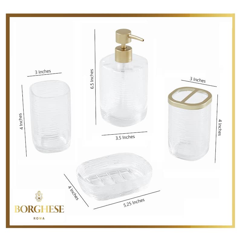 Borghese Roma Amalfi Glass Bath 4 Piece Bath Accessory Set