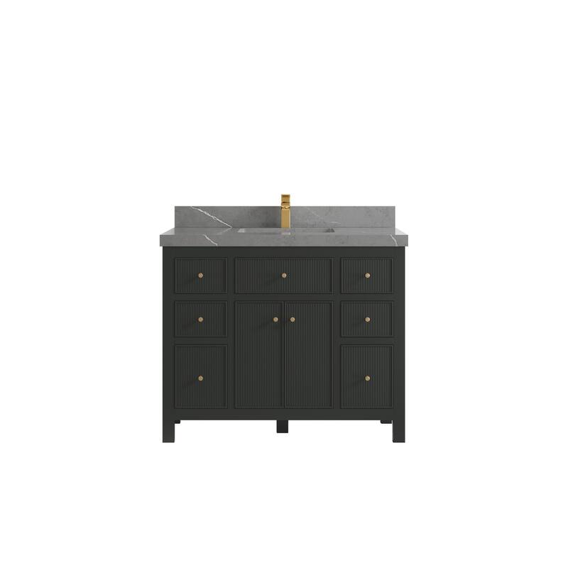 Willow Collections 42 in W x 22 in D Sonoma Free Standing Reeded Single Sink Bathroom Vanity with Countertop - 2" Piatra Gray - Black Top