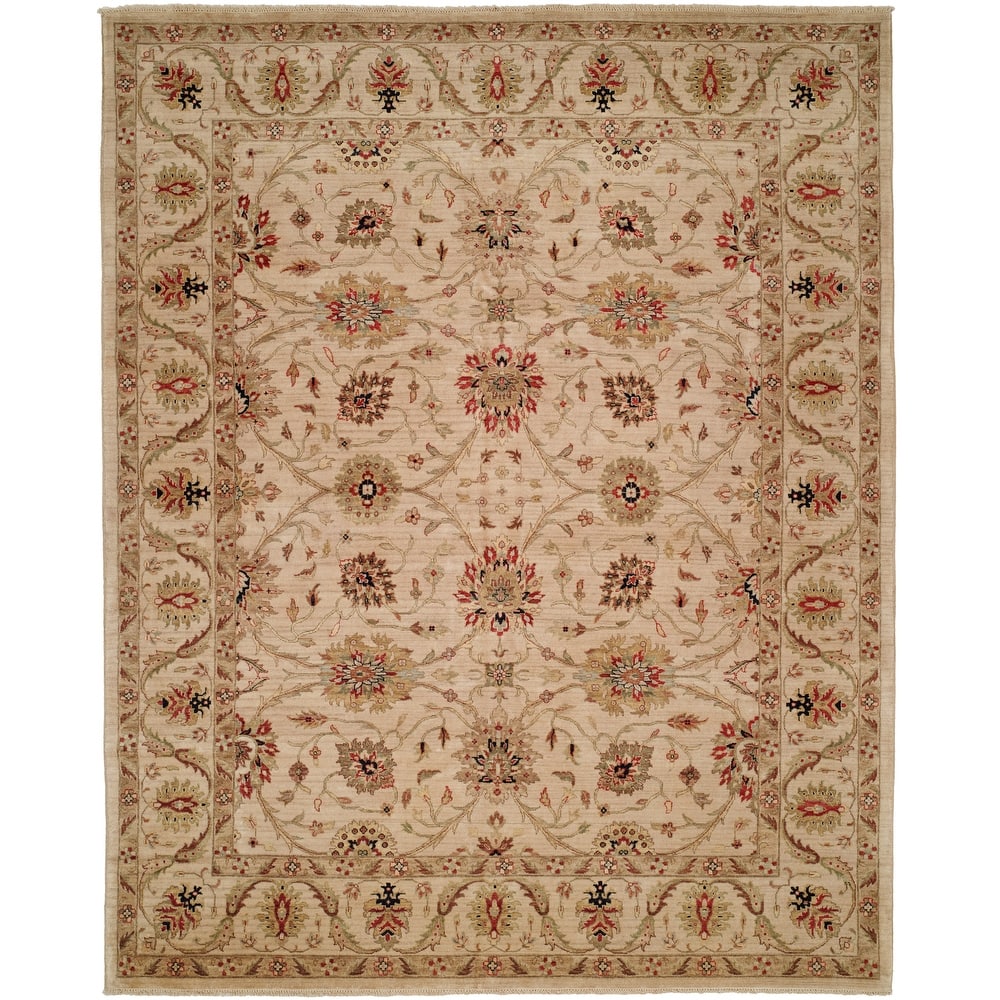 Traditional Beige Hand-Knotted Wool Area Rug