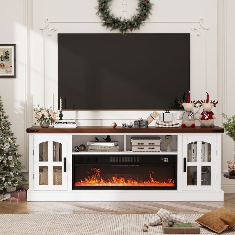 Gymojoy Fireplace 71" TV Stand with 36" Electric Fireplace, Media Console for Up to 80" TVs, LED Lights Entertainment Center.