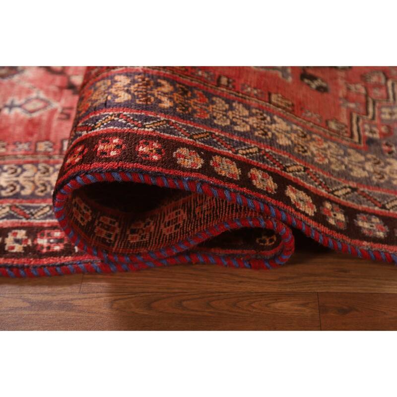 Red Qashqai Persian Antique Area Rug Handmade Wool Carpet - 5'1"x 8'2"