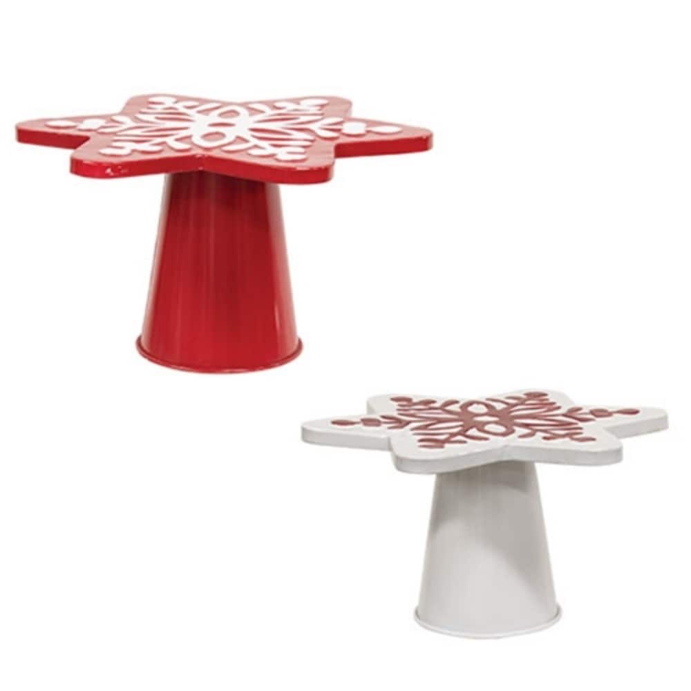Red White Metal Snowflake Risers Set of 2 for Holiday Table Decor - Red-12” D x 6.5” H