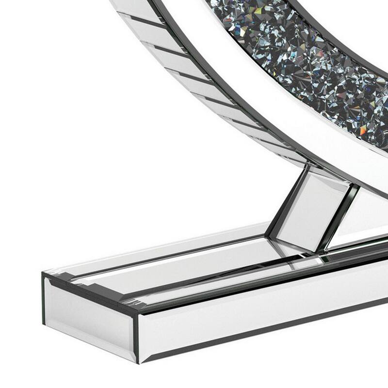 Theo 20 Inch Modern Vanity Table Mirror, Heart, Crystal Trim, Glass, Silver