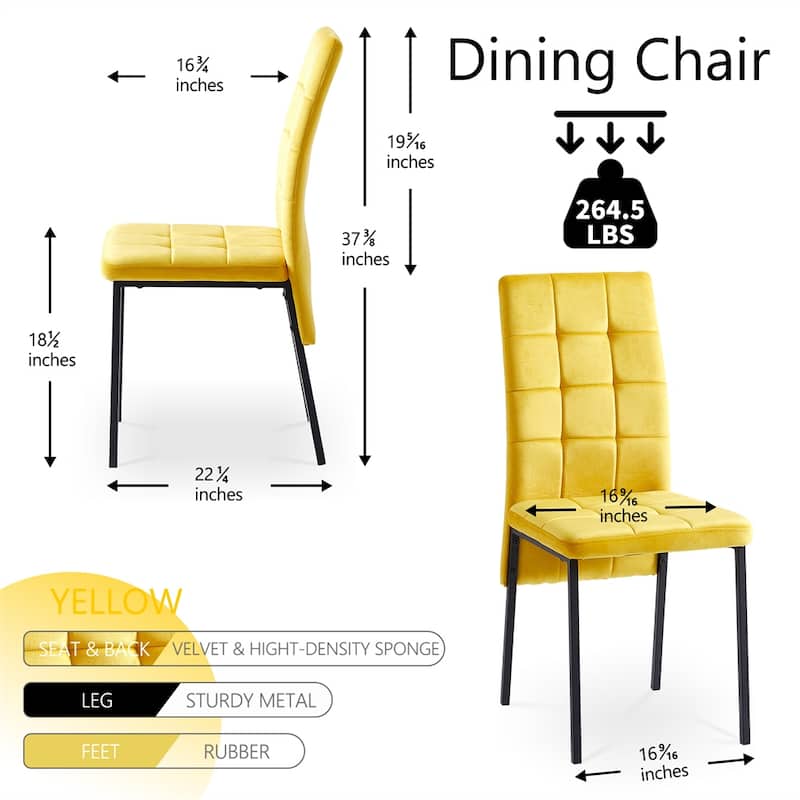 High Back Nordic Velvet Dining Set with MDF Dining Table（Set of 5）