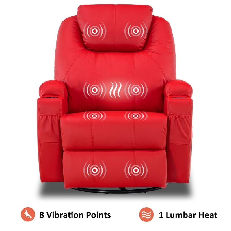 MCombo Manual Swivel Glider Rocker Recliner Chair with Massage and Heat, Faux Leather 8031