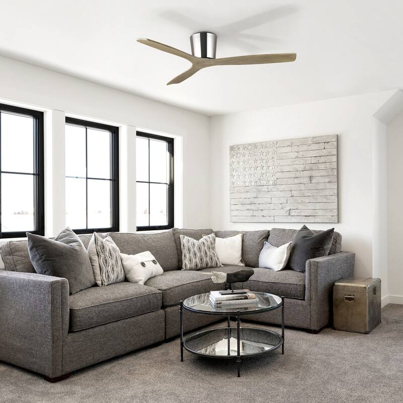 54" Farmhouse Gold Solid Wood Flush Mount Ceiling Fan without Light