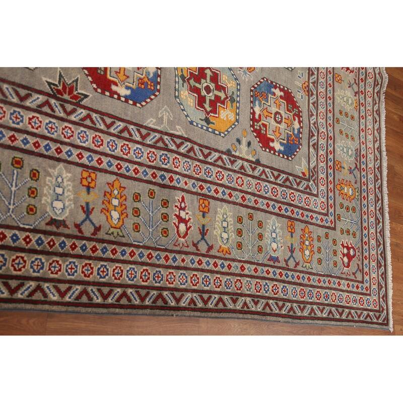 Large Geometric Kazak Oriental Area Rug Hand-Knotted Wool Carpet - 10'3"x 13'7"