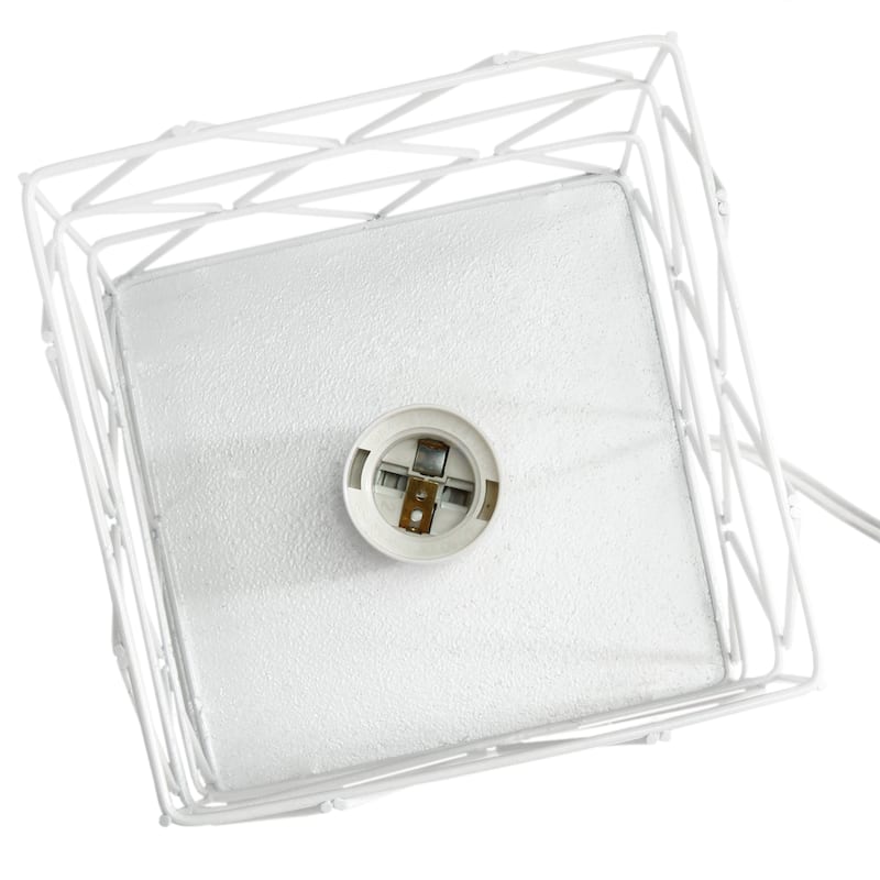 Metal Cage Geometric Table Lamp with Rectangular Shade - 5 x 5 x 10 in. (L x W x H)