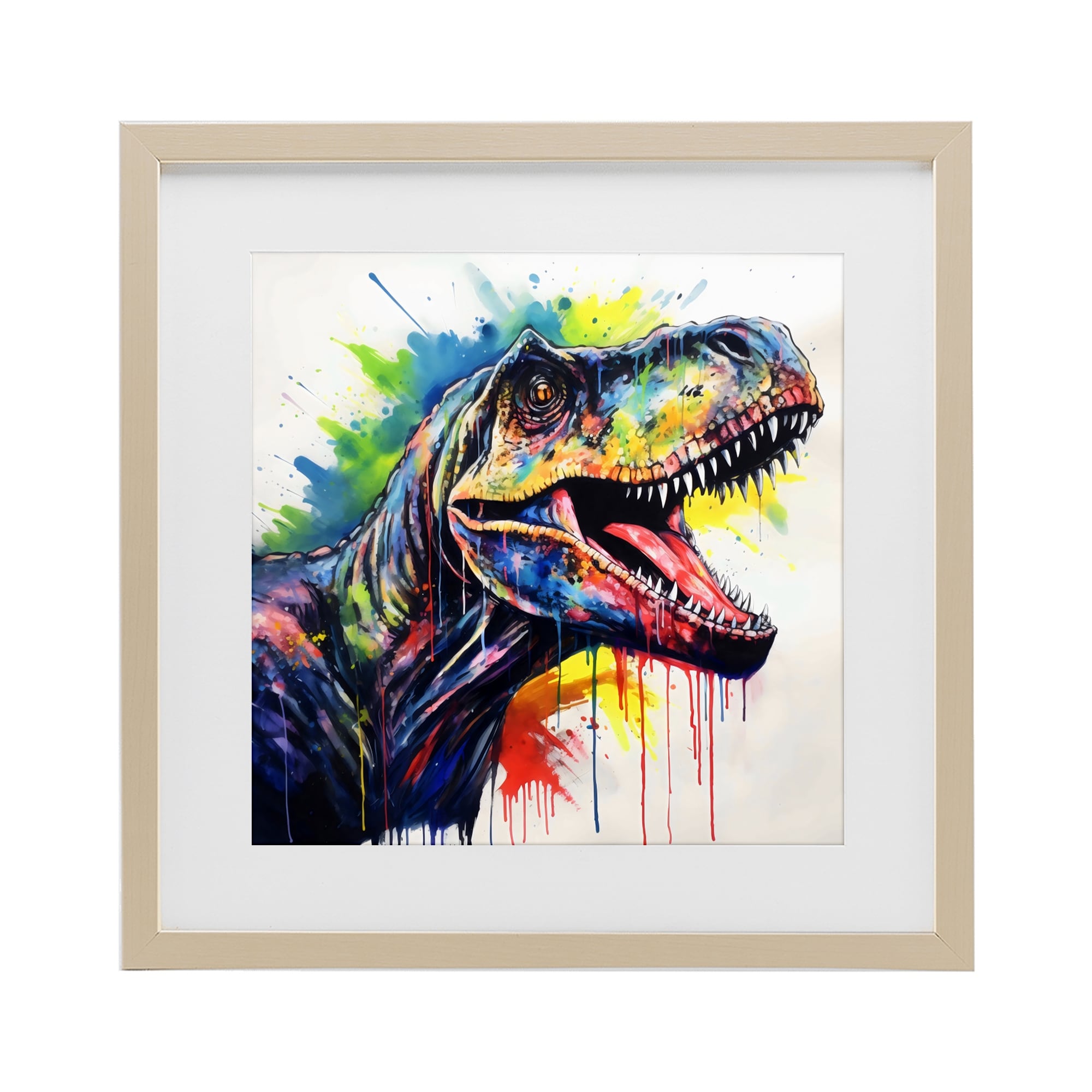 Stupell Colorful T-Rex Roaring Under Glass Framed Design By Creative Studio