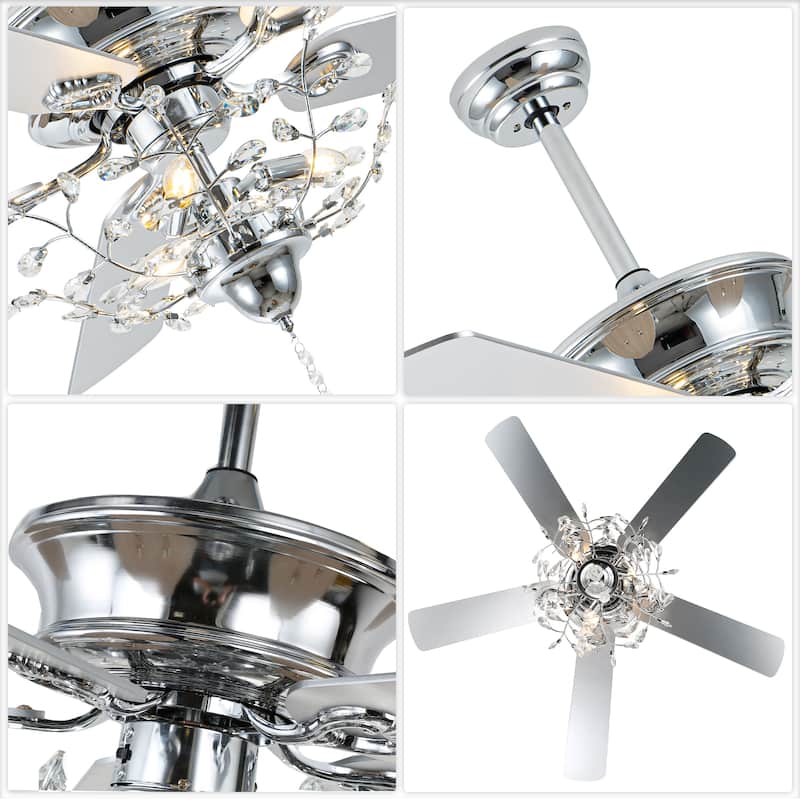 Bella Depot 52-inch Modern Crystal Ceiling Fan with Light Kit and Remote, 6-Speed Reversible Fandelier - 52"