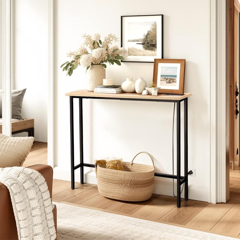1 Piece Triamine + Iron 100 * 15 * 79cm with Power Strip Foyer Table