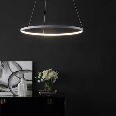 SAFAVIEH Lighting Adje 74-inch Modern White Adjustable LED Pendant - 24" W x 24" L x 12-74" H - 24Wx24Dx61H