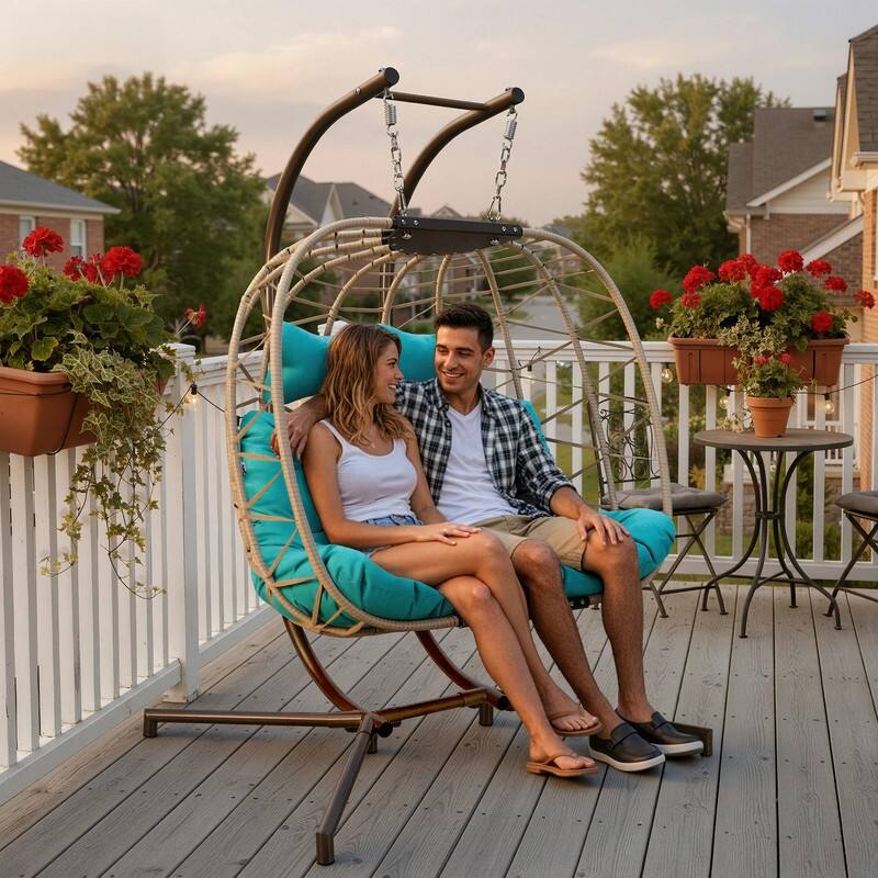Oversized Outdoor Double Hanging Egg Chair with Cushions, 700 lbs Capacity Swing Chair for Indoor or Patio