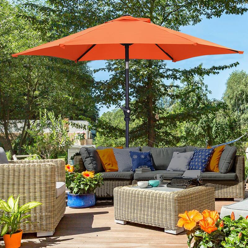 Autlaycil 7.5FT Solar Patio Umbrella with Base and Tilt,Crank