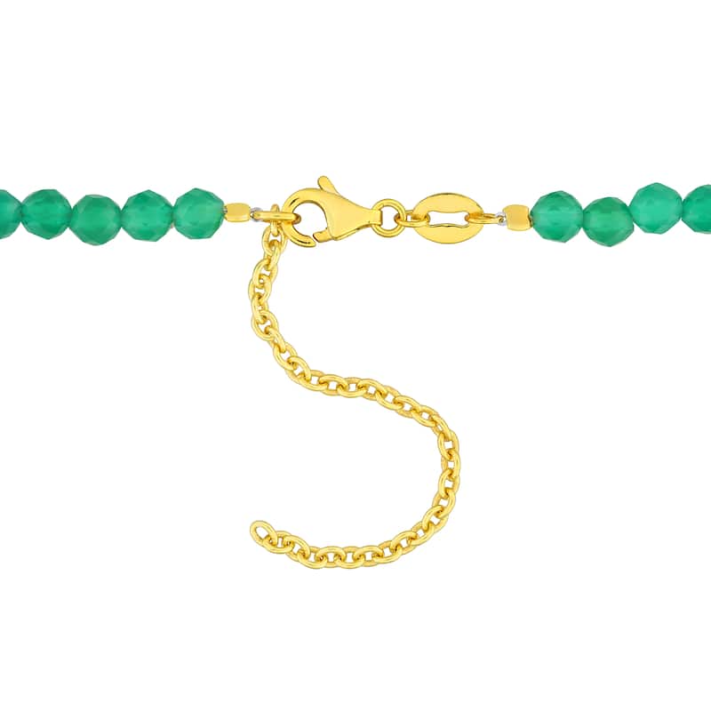 Miadora 16 2/5ct TGW Fancy-Cut Green Onyx Facetted Bead Necklace in Yellow Silver-17+2 in.