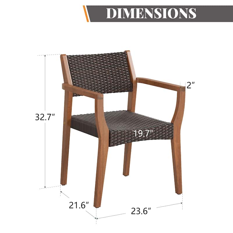 MAISON ARTS Acacia Wood Outdoor Dining Set, Expandable Table with Wicker Chairs, Farmhouse Patio Furniture