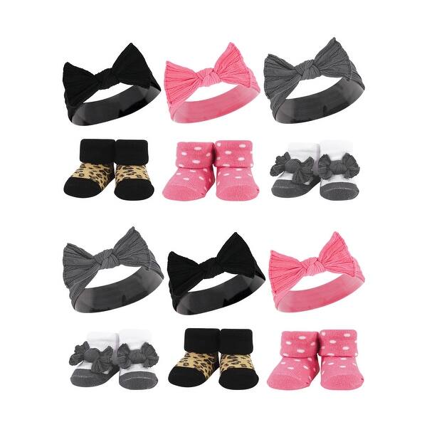 slide 1 of 1, Hudson Baby Infant Girl 12Pc Headband and Socks Giftset, Black Wild Rose Leopard, One Size - Black Wild Rose Leopard Black Wild Rose Leopard - One Size