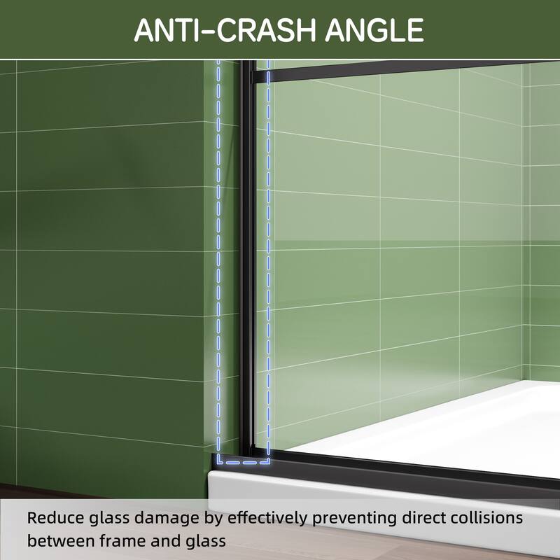 Ultra-Narrow Frame Single Sliding Shower Door 60x72, 8mm Easy-Clean Glass, Matte Black, 304 Stainless, Reversible