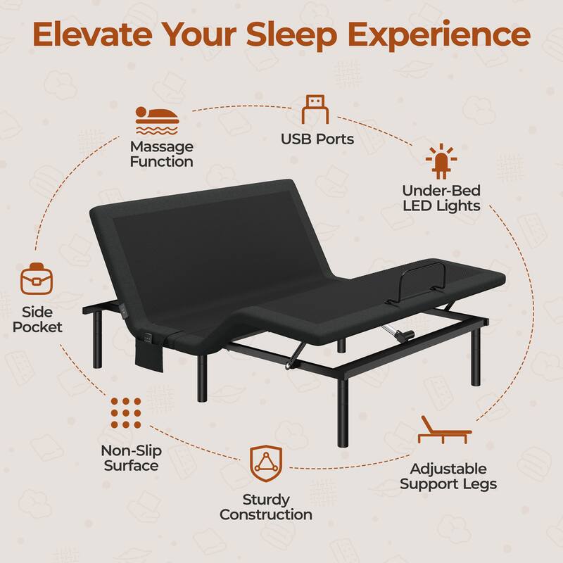 Yaheetech Upholstered Adjustable Twin XL/Queen/ Split King Size Bed Frame with Independent Head & Foot Incline