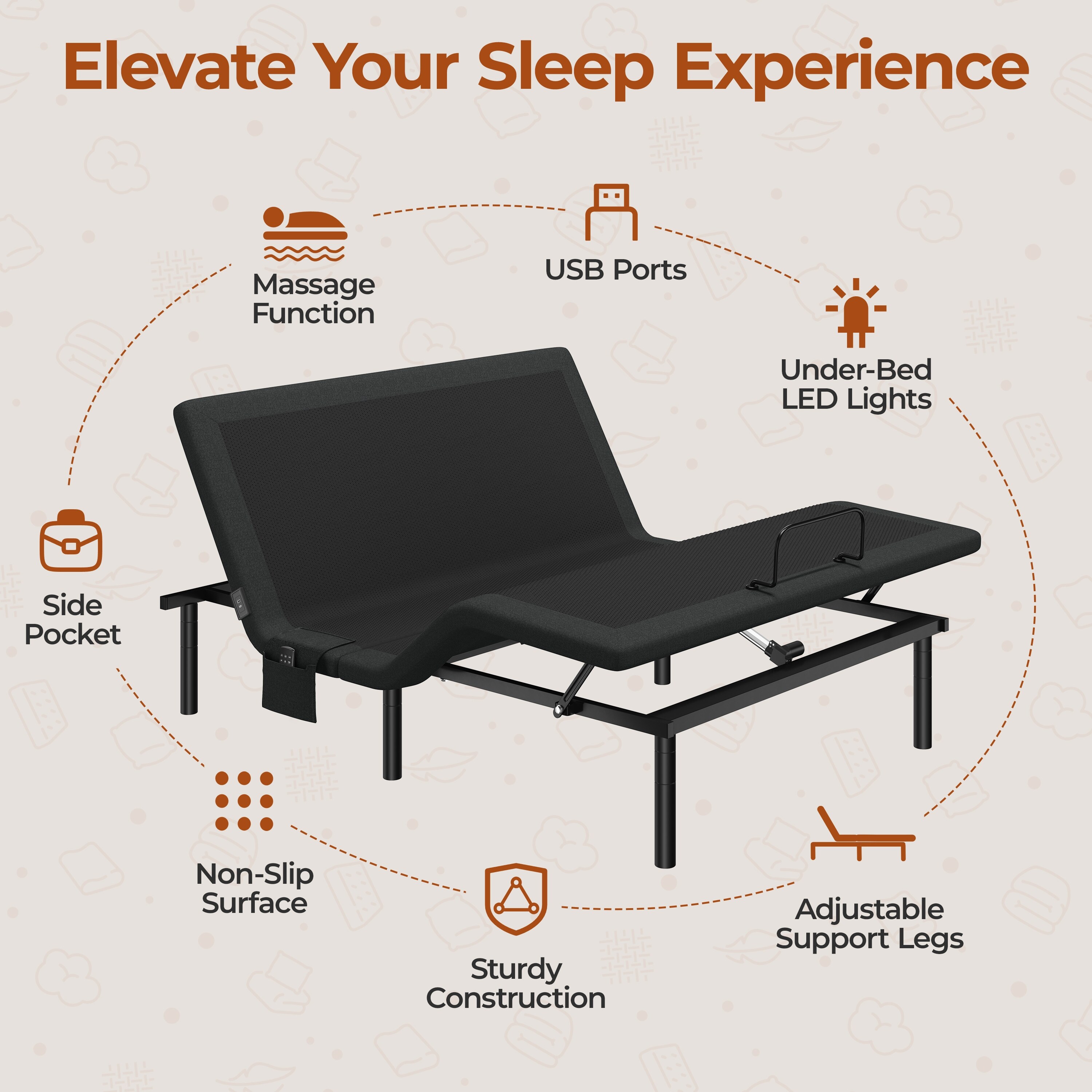 Yaheetech Upholstered Adjustable Twin XL/Queen/ Split King Size