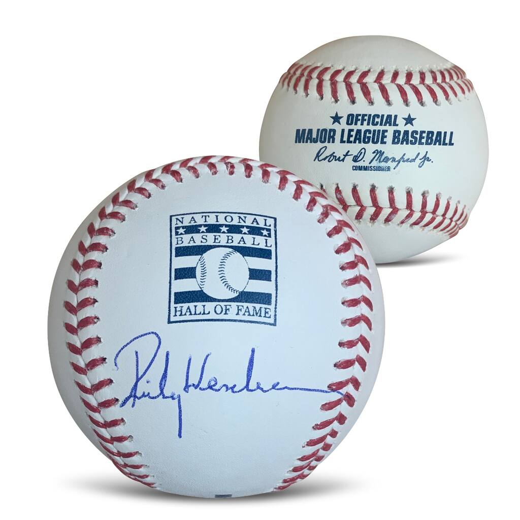 Rickey Henderson Autographed MLB Hall of Fame HOF Signed Baseball Beckett COA With Display Case - 8'6" x 11'6"