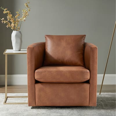 Faux Leather Swivel Barrel Chair