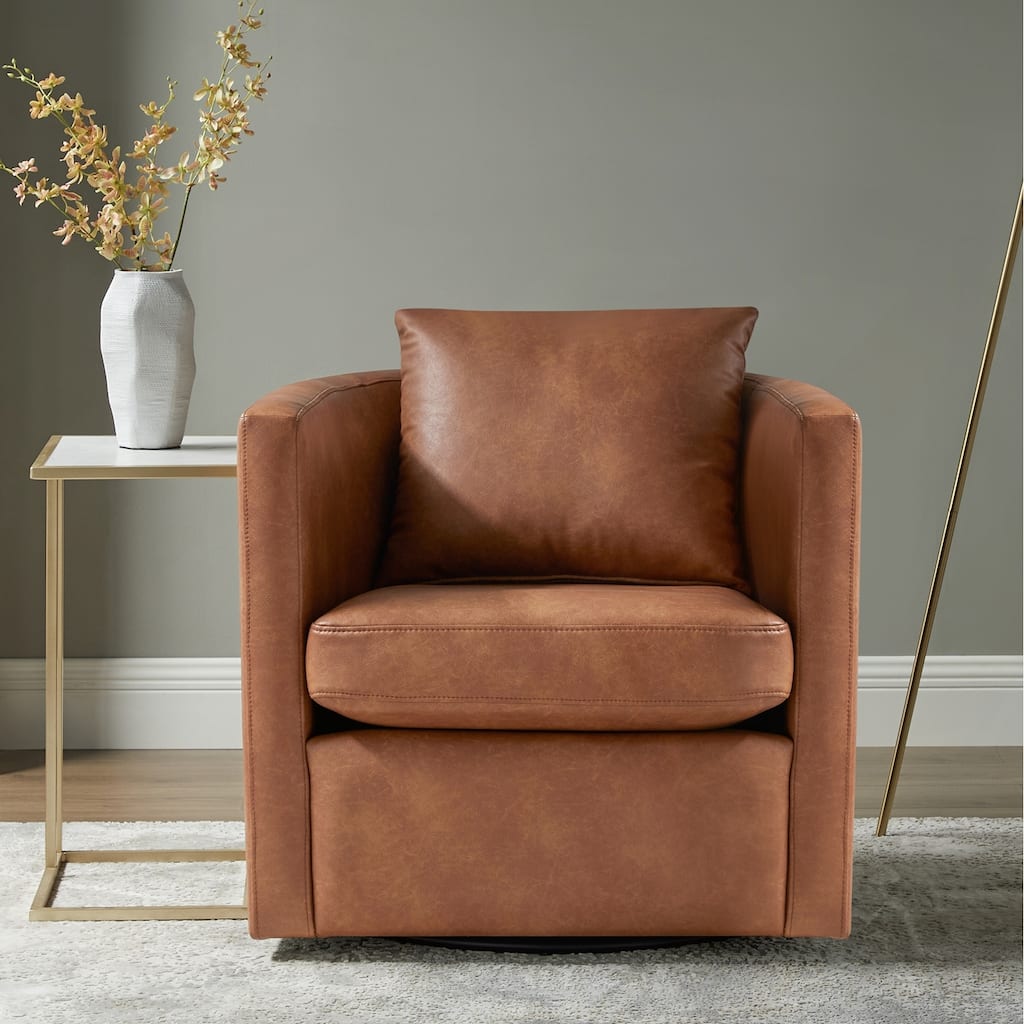 Faux Leather Swivel Barrel Chair
