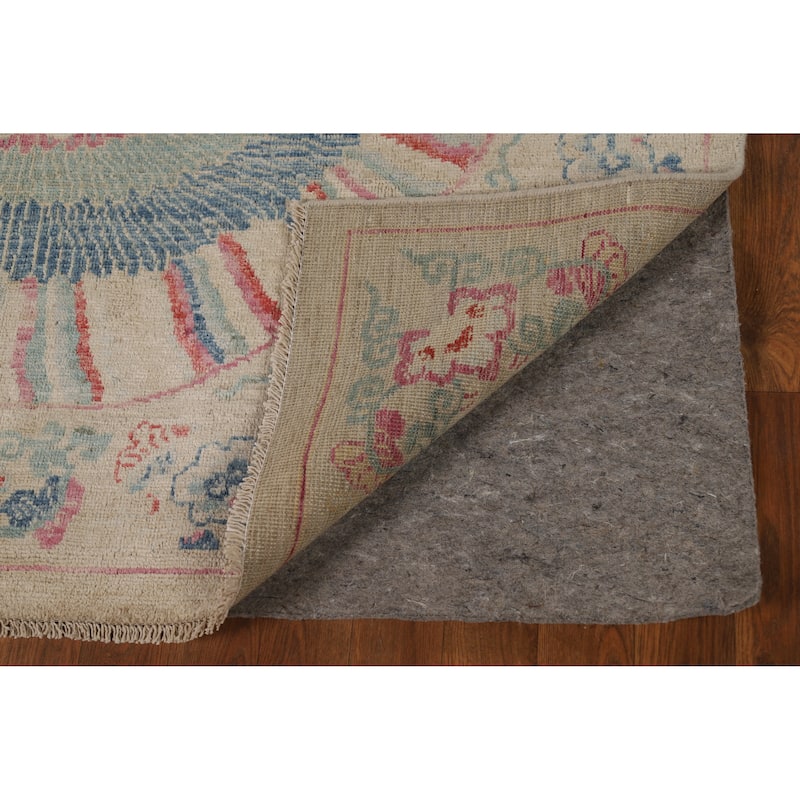 Vegetable Dye Beige Art Deco Turkish Rug Hand-Knotted Wool Carpet - 5'0"x 6'11"