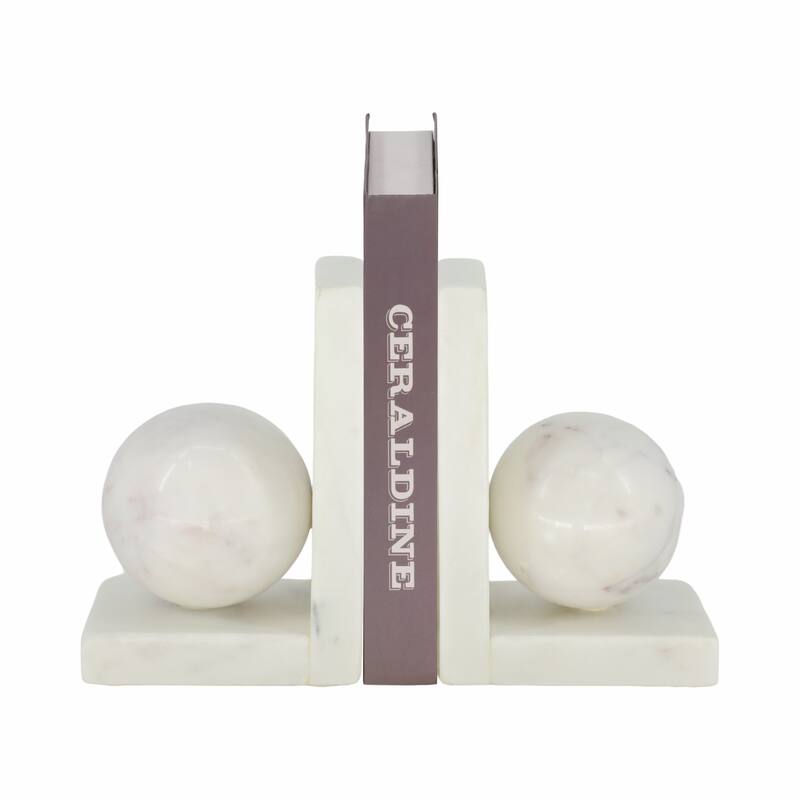 Stone Bookends Decorative L-Shaped with Geometric Sphere (Set of 2) - 4" x 3" x 6"